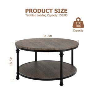 Alternative view of Antique Oak & Walnut Round Coffee Table with 2-Tier Shelf