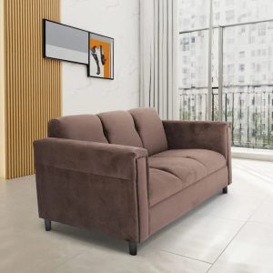 Green / Brown Mid-Century Modern Suede Sofa, 3-Seater