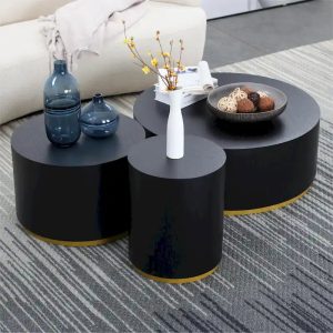 Alternative view of Black / Brown / Marble Round Side Table – Single or 3-Piece Set