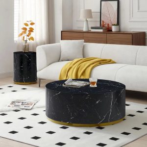 Black / Brown / Marble Round Side Table – Single or 3-Piece Set