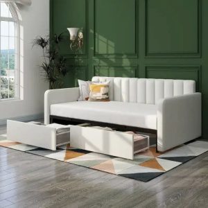 Alternative view of Ivory Upholstered Daybed with 2 Storage Drawers – Twin, 1-Person